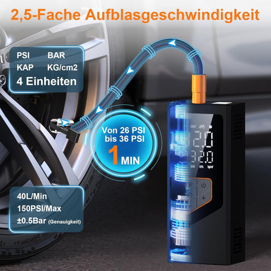 Elektrische Luftpumpe- Akku Kompressor 7800Mah, 150PSI Akku Luftpumpe, Kompakte Elektrischer Kompressor Fahrradpumpe Und Aufpumpbare Produkt Mit Manometer Für Auto Fahrrad Motorrad Bälle