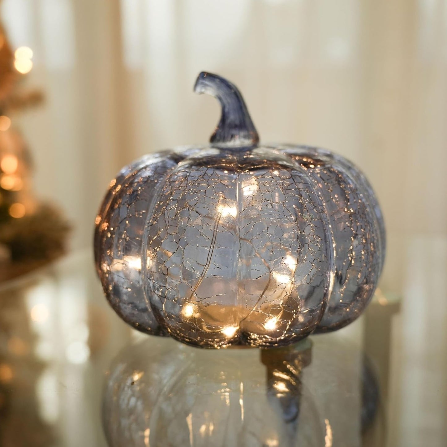 Indigoblaues Rissglas Kürbis Licht Mit LED Timer – Flackerndes Und Twinkle-Ef...