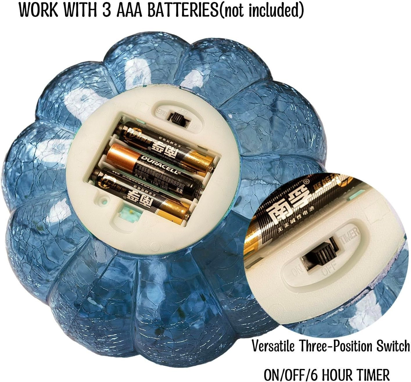 Indigoblaues Rissglas Kürbis Licht Mit LED Timer – Flackerndes Und Twinkle-Ef...