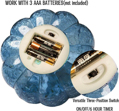 Indigoblaues Rissglas Kürbis Licht Mit LED Timer – Flackerndes Und Twinkle-Ef...