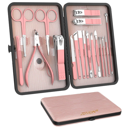 Maniküre-Set 18 in 1 Professionelles Pediküre-Set Nagelschere Grooming Kit Mit Leder Kulturbeutel in Pink