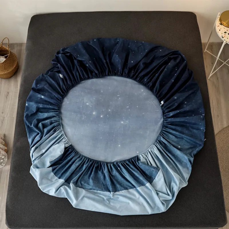 Bed Sheet Blue Night Sky Reactive Prined Bed Sheets and Pillowcase Drap De Lit Sheet on Elastic