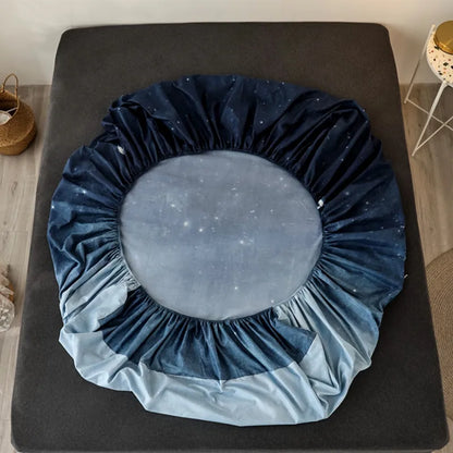 Bed Sheet Blue Night Sky Reactive Prined Bed Sheets and Pillowcase Drap De Lit Sheet on Elastic