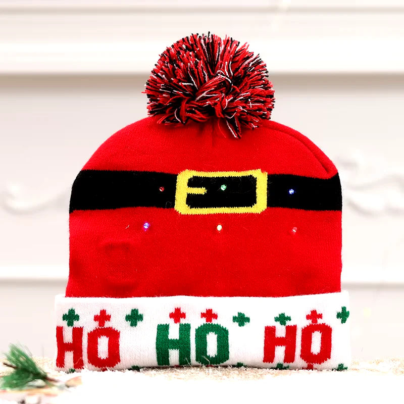New Style! LED Christmas Hat Beanie Light up Illuminate Warm Hat 48 Patterns New Year Snowman Sweater Hat Christmas Decorations