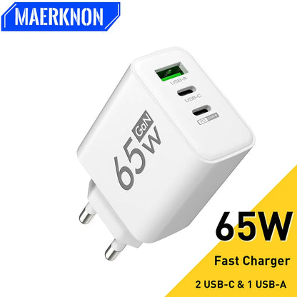 65W Gan USB Fast Charging Type C PD Charger Quick Charger 3.0 Mobile Phone Power Adapter for Iphone 14 13 Xiaomi Samsung Oneplus