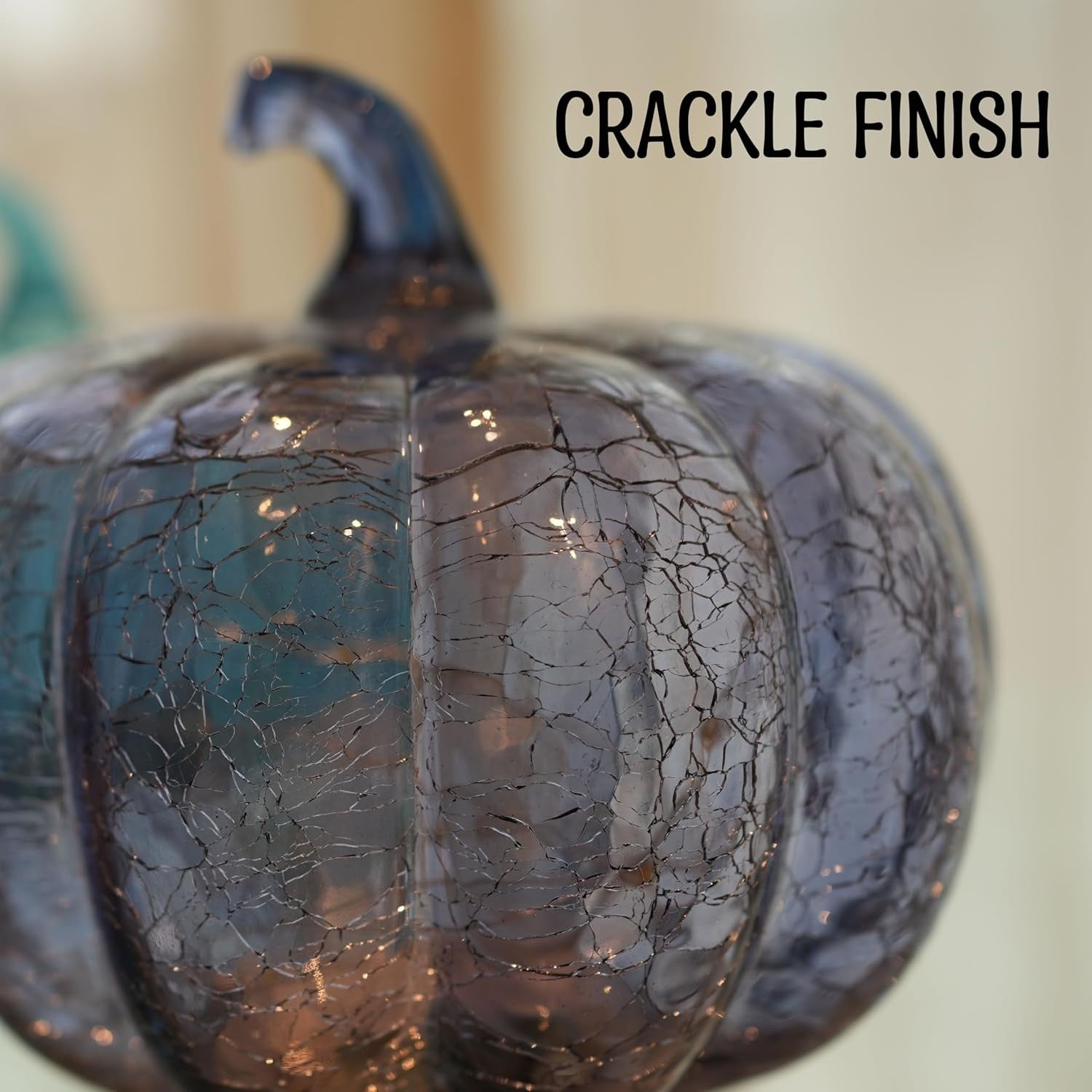 Indigoblaues Rissglas Kürbis Licht Mit LED Timer – Flackerndes Und Twinkle-Ef...