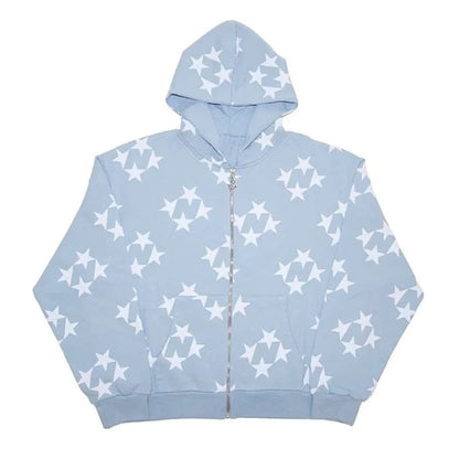Get Ready to Turn Heads: 2022 Men Y2K Streetwear Hip Hop Zip Up Hoodie with Star Power and Anime Vibes!