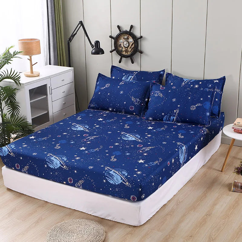 Bed Sheet Blue Night Sky Reactive Prined Bed Sheets and Pillowcase Drap De Lit Sheet on Elastic