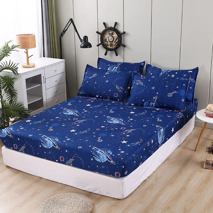 Bed Sheet Blue Night Sky Reactive Prined Bed Sheets and Pillowcase Drap De Lit Sheet on Elastic