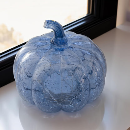 Indigoblaues Rissglas Kürbis Licht Mit LED Timer – Flackerndes Und Twinkle-Ef...