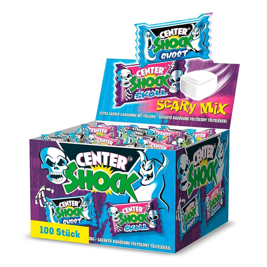 Center Shock Scary Mix, Box of 100 Chewing Gums, Extra Sour with Various Flavors, Suitable for Birthdays, Pinatas, Candy Bars &amp; School Cones, Christmas &amp; Halloween, 400g