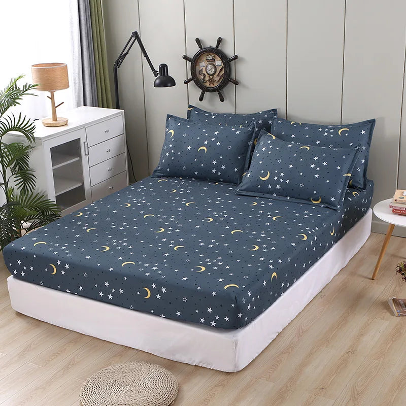 Bed Sheet Blue Night Sky Reactive Prined Bed Sheets and Pillowcase Drap De Lit Sheet on Elastic