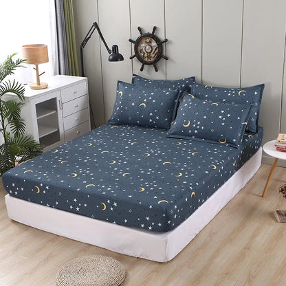 Bed Sheet Blue Night Sky Reactive Prined Bed Sheets and Pillowcase Drap De Lit Sheet on Elastic