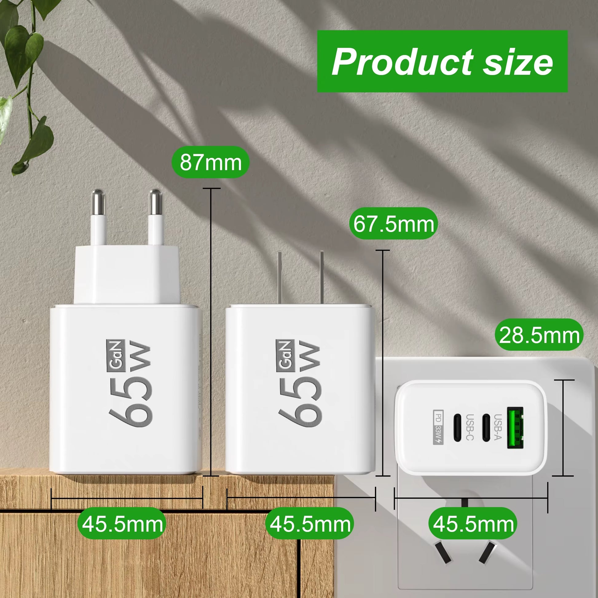 65W Gan USB Fast Charging Type C PD Charger Quick Charger 3.0 Mobile Phone Power Adapter for Iphone 14 13 Xiaomi Samsung Oneplus