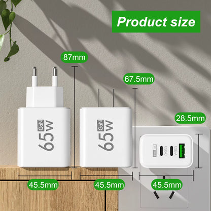 65W Gan USB Fast Charging Type C PD Charger Quick Charger 3.0 Mobile Phone Power Adapter for Iphone 14 13 Xiaomi Samsung Oneplus