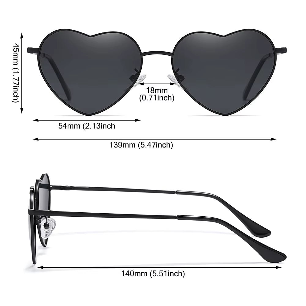 Metal Frame Heart-Shaped Glasses Women Heart Sunglasses UV400 Protection Polarized Glasses Shades Eyewear Fancy Accessories