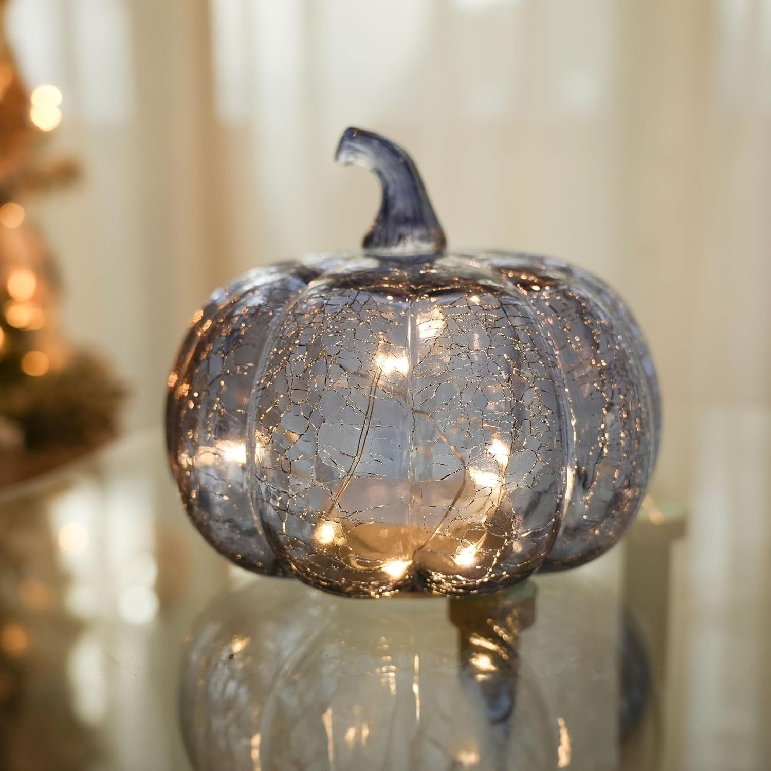 Indigoblaues Rissglas Kürbis Licht Mit LED Timer – Flackerndes Und Twinkle-Ef...