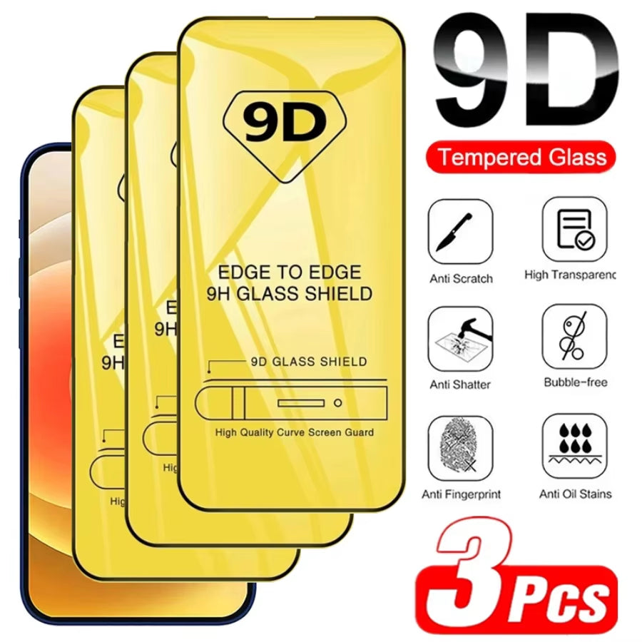 3PCS 9D Tempered Glass for Iphone 11 Pro Max 12 13 Mini 15 14 plus Screen Protector for Iphone XS MAX X XR 7Plus 8 Glass
