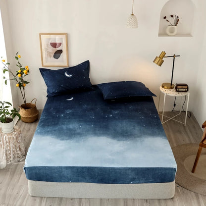 Bed Sheet Blue Night Sky Reactive Prined Bed Sheets and Pillowcase Drap De Lit Sheet on Elastic