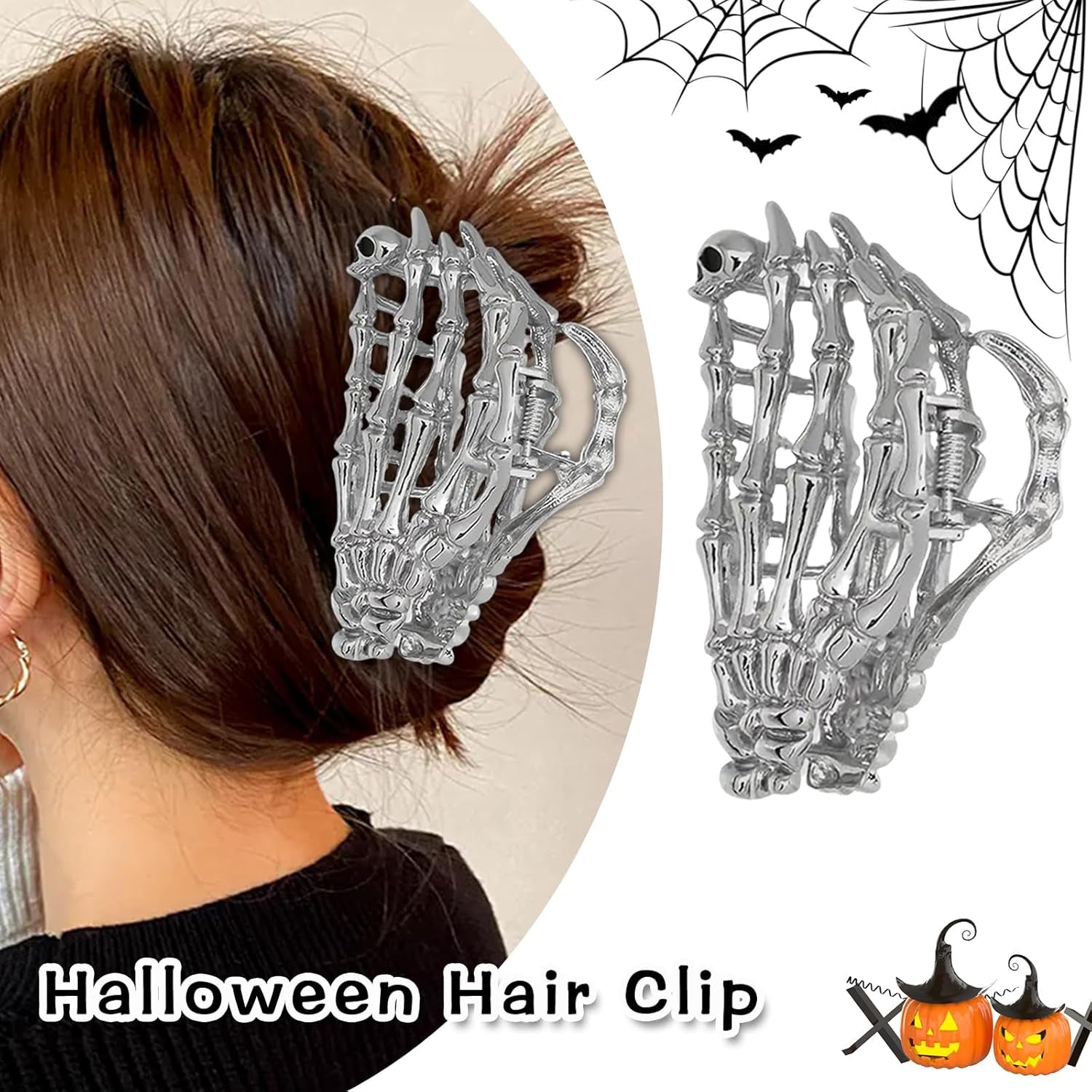 Halloween Haarspangen, Halloween Skelett Haarspangen, Silber Stilvolle Totenkopf Haarklammern Aus Metall, Haarschmuck Halloween, Halloween Haarschmuck Für Frauen Und Mädchen