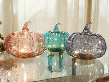 Indigoblaues Rissglas Kürbis Licht Mit LED Timer – Flackerndes Und Twinkle-Ef...