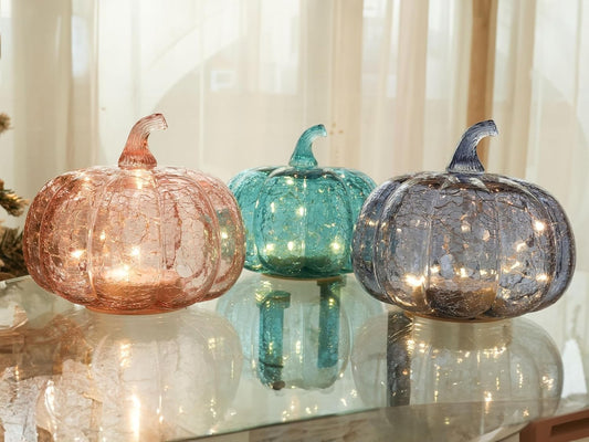 Indigoblaues Rissglas Kürbis Licht Mit LED Timer – Flackerndes Und Twinkle-Ef...