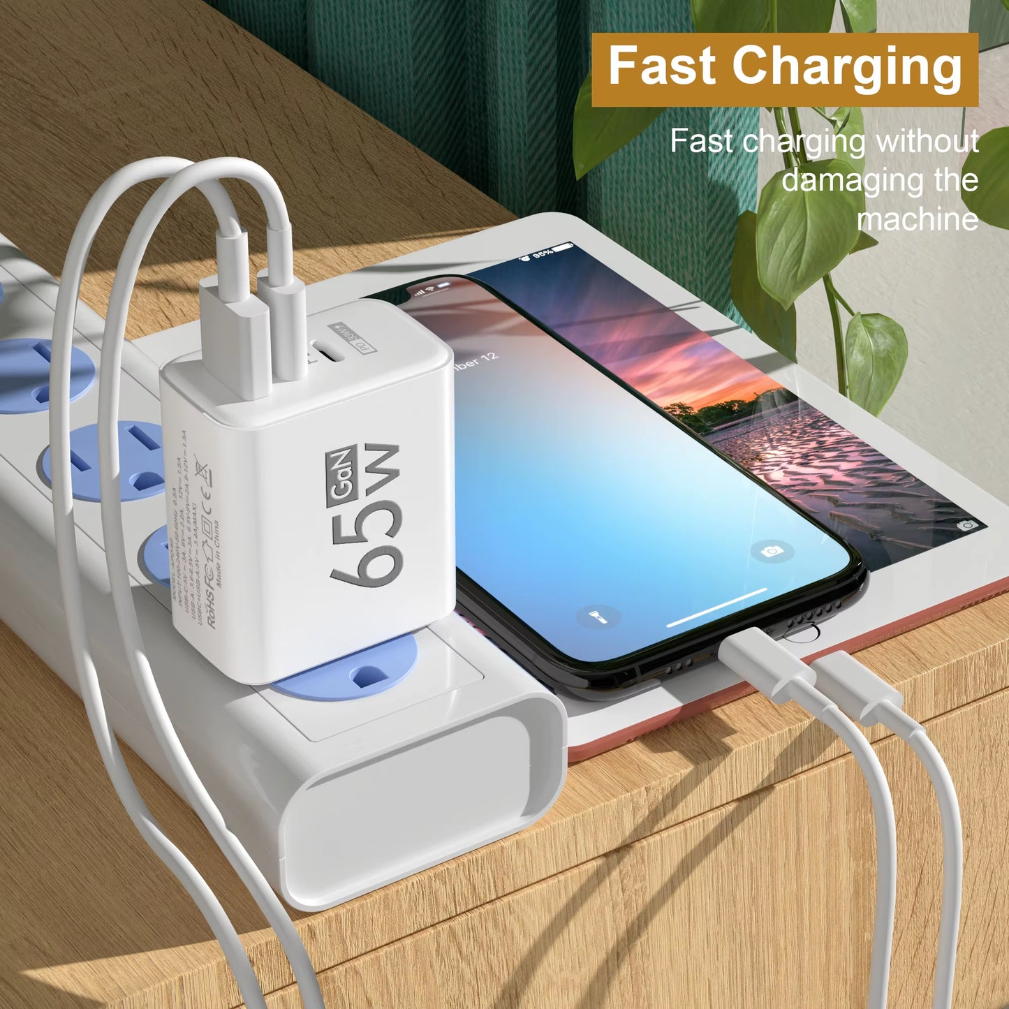65W Gan USB Fast Charging Type C PD Charger Quick Charger 3.0 Mobile Phone Power Adapter for Iphone 14 13 Xiaomi Samsung Oneplus