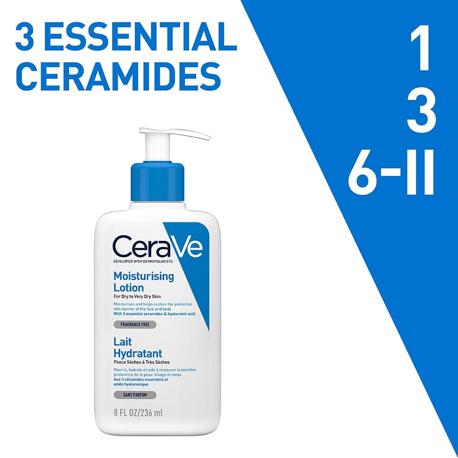 Cerave Körperlotion Mit Pumpspender, Für Trockene Bis Sehr Trockene Haut, Feuchtigkeitscreme Hyaluron Und 3 Essenziellen Ceramiden, Geeignet Bei Neurodermitis, 236 Ml