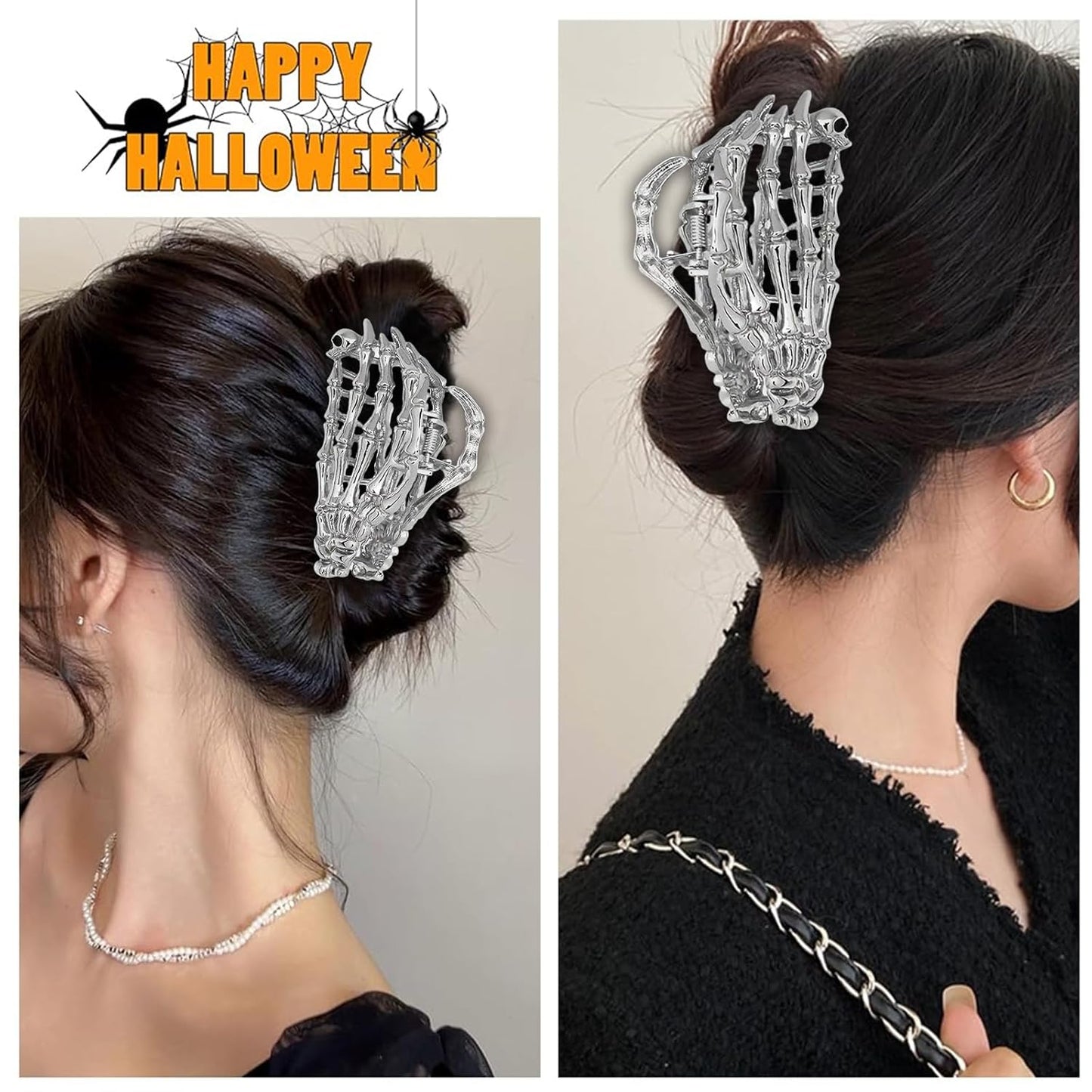 Halloween Haarspangen, Halloween Skelett Haarspangen, Silber Stilvolle Totenkopf Haarklammern Aus Metall, Haarschmuck Halloween, Halloween Haarschmuck Für Frauen Und Mädchen