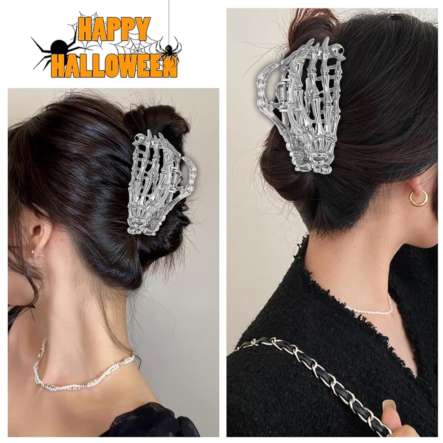 Halloween Haarspangen, Halloween Skelett Haarspangen, Silber Stilvolle Totenkopf Haarklammern Aus Metall, Haarschmuck Halloween, Halloween Haarschmuck Für Frauen Und Mädchen
