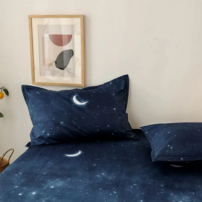 Bed Sheet Blue Night Sky Reactive Prined Bed Sheets and Pillowcase Drap De Lit Sheet on Elastic